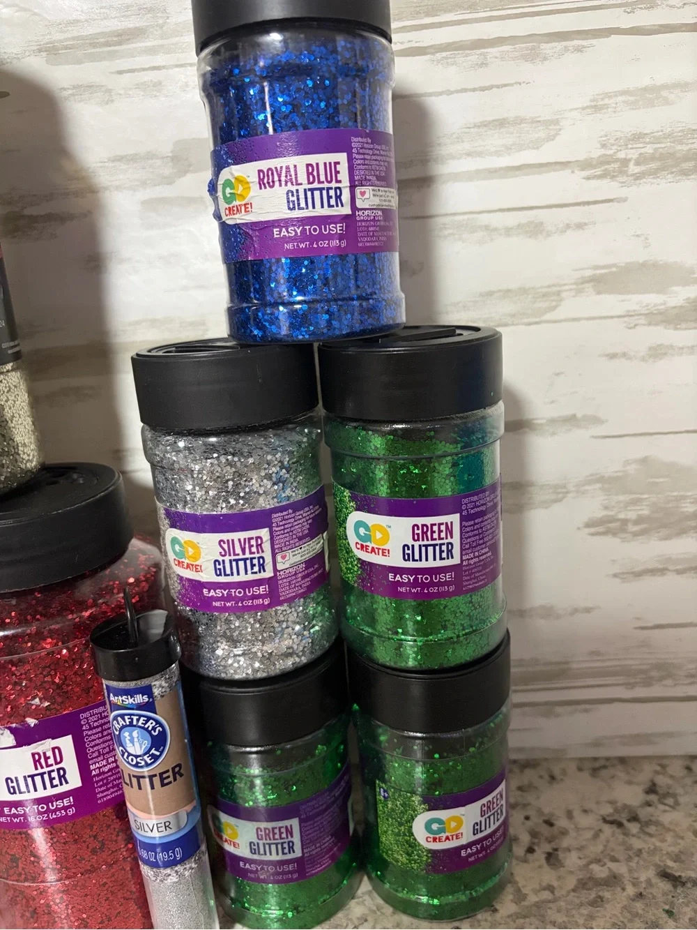 Assorted Glitter Pack Bundle– Red, Silver, Green, Royal Blue